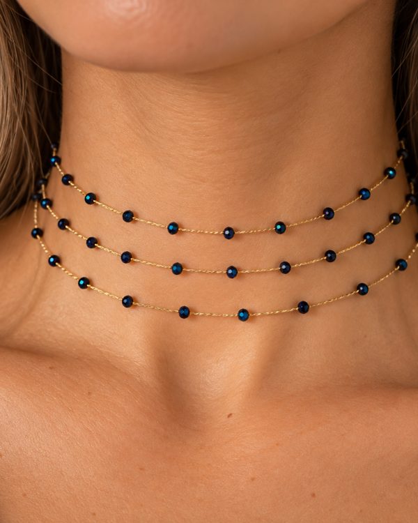Chocker 3 Filas Piedras Azules