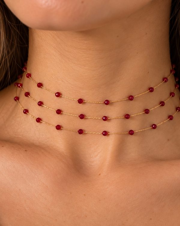 Chocker 3 Filas Piedras Rojas