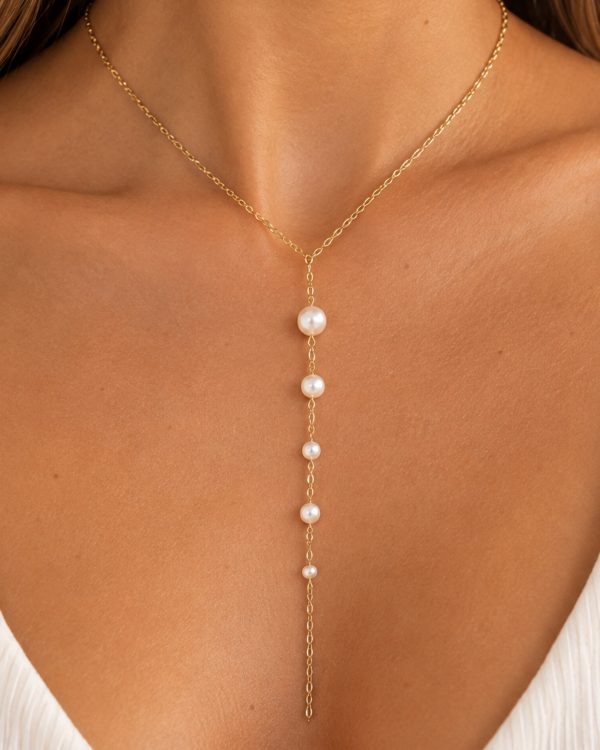 Collar 5 Perlas Verticales Gold